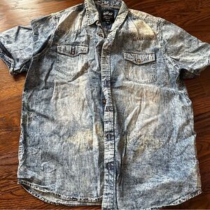 Men's XRAY 90s Blue Acid-Wash Short Sleeve Button Down Shirt XL Retro